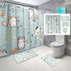 Cute Cartoon Cat & Puppy Pattern 4 Piece Bathroom Set by CozyLil