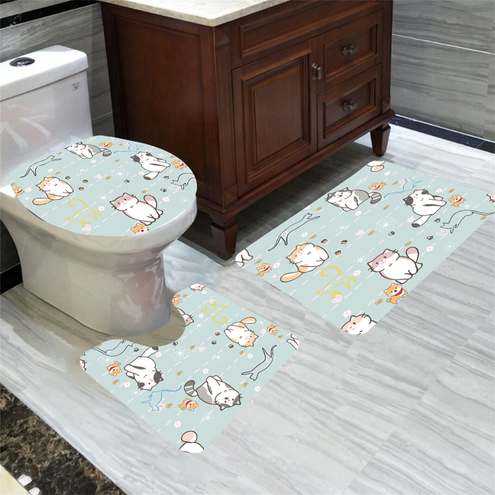 Cute Cartoon Cat & Puppy Pattern 4 Piece Bathroom Set by CozyLil