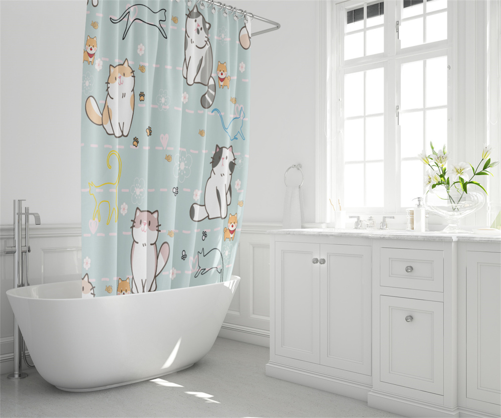 Cute Cartoon Cat & Puppy Pattern 4 Piece Bathroom Set by CozyLil