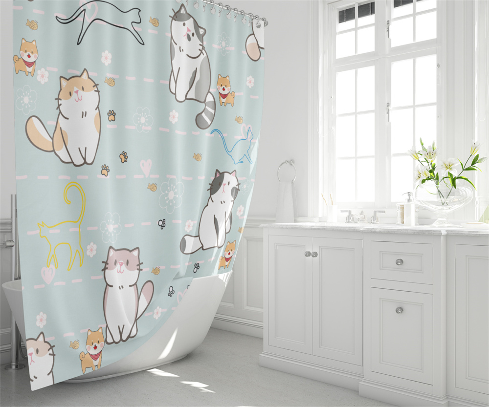 Cute Cartoon Cat & Puppy Pattern 4 Piece Bathroom Set by CozyLil