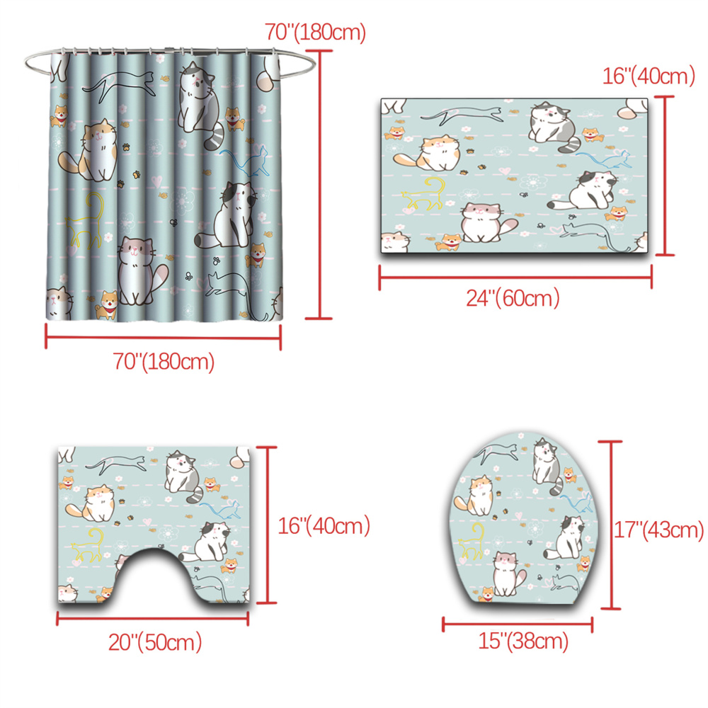 Cute Cartoon Cat & Puppy Pattern 4 Piece Bathroom Set by CozyLil