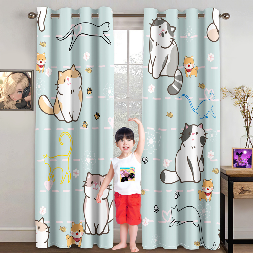 Cute Kawaii Cats & Puppies Nursery Curtains - CozyLil