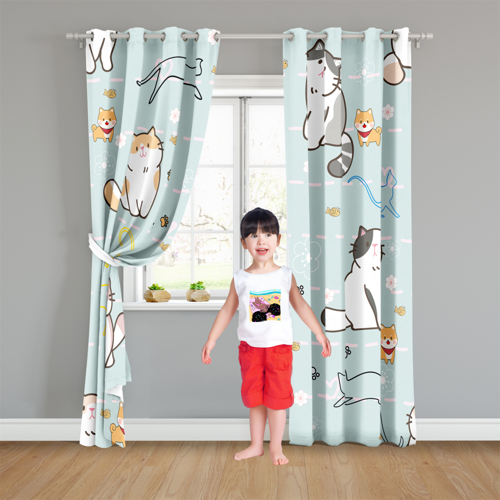 Cute Kawaii Cats & Puppies Nursery Curtains - CozyLil