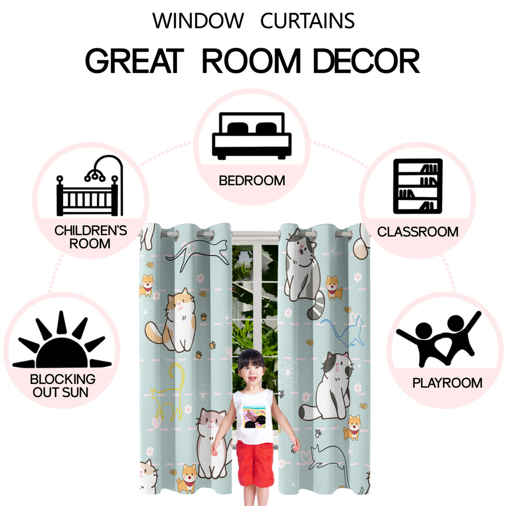 Cute Kawaii Cats & Puppies Nursery Curtains - CozyLil