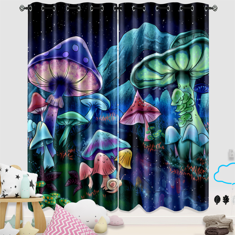 Enchanted Glowing Mushroom Forest Kids Curtains - CozyLil