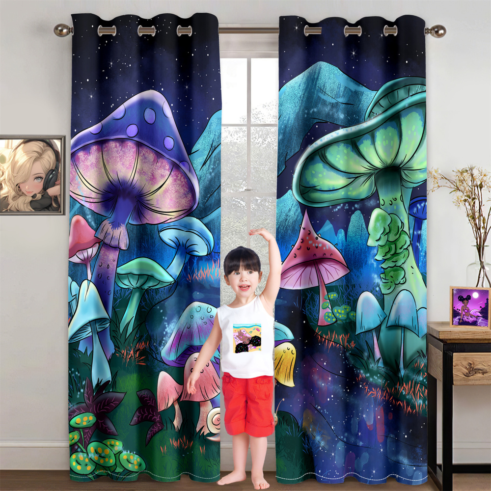 Enchanted Glowing Mushroom Forest Kids Curtains - CozyLil