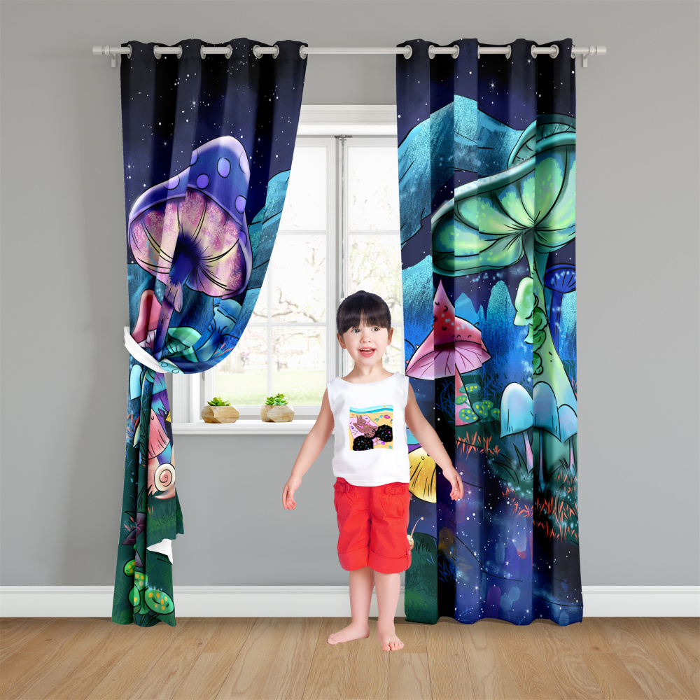 Enchanted Glowing Mushroom Forest Kids Curtains - CozyLil