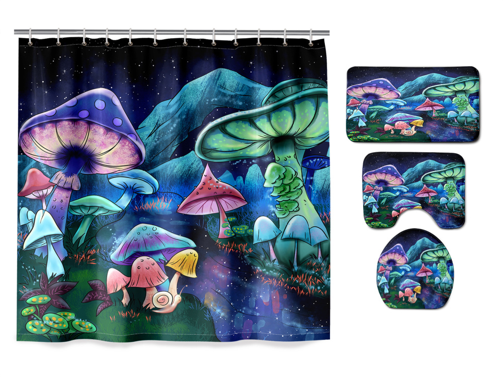 Magical Neon Mushroom Fantasy 4 Piece Bathroom Set by CozyLil