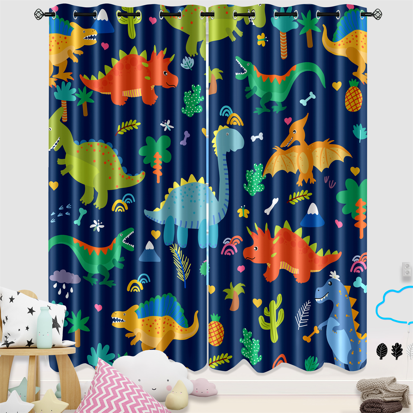 Prehistoric Dinosaur Kingdom Boys Bedroom Grommet Window Curtains CozyLil