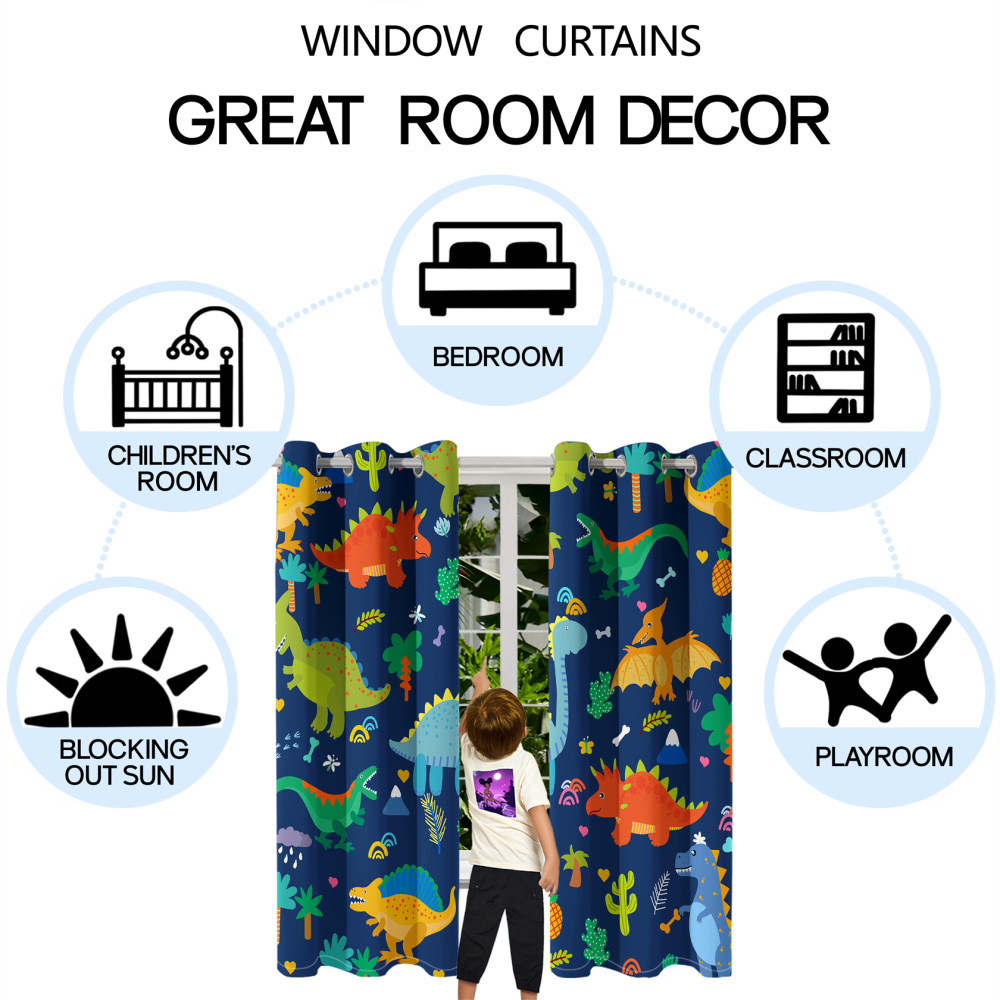 Prehistoric Dinosaur Kingdom Boys Bedroom Grommet Window Curtains CozyLil