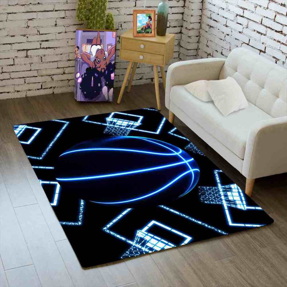 Blue Basketball Hoop Printed Area Rug Ultra Non-Slip Boys Room | CozyLil