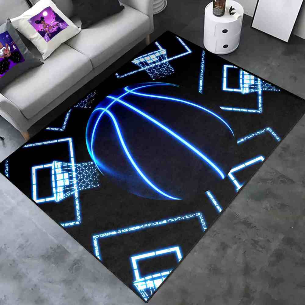 Blue Basketball Hoop Printed Area Rug Ultra Non-Slip Boys Room | CozyLil