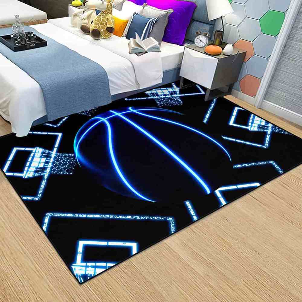 Blue Basketball Hoop Printed Area Rug Ultra Non-Slip Boys Room | CozyLil