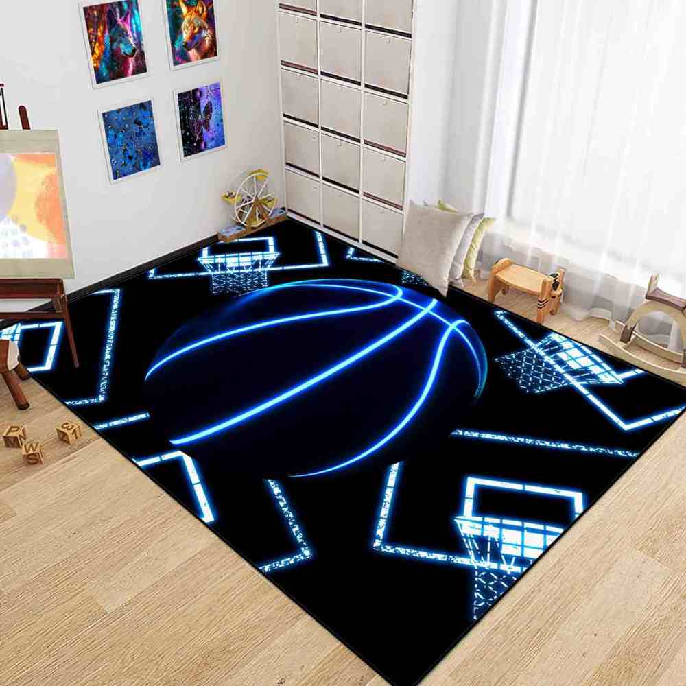 Blue Basketball Hoop Printed Area Rug Ultra Non-Slip Boys Room | CozyLil