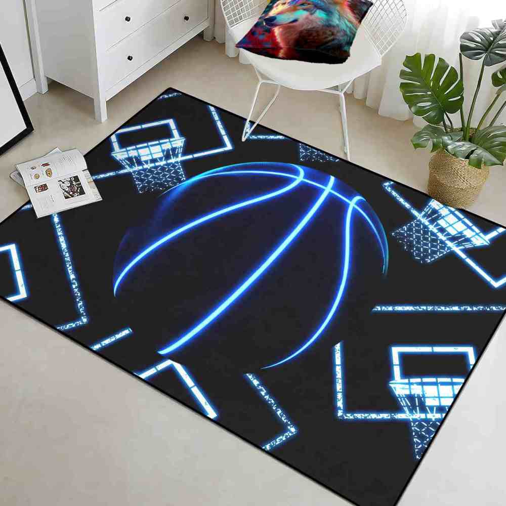 Blue Basketball Hoop Printed Area Rug Ultra Non-Slip Boys Room | CozyLil