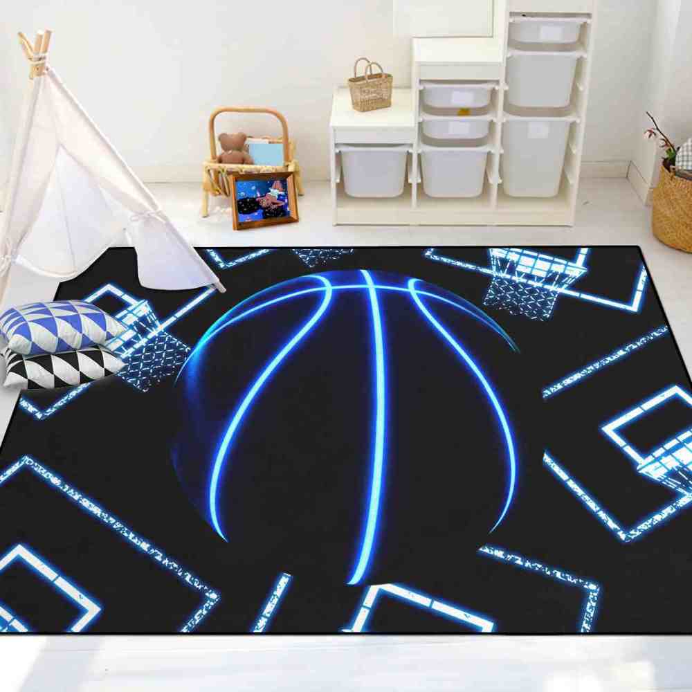Blue Basketball Hoop Printed Area Rug Ultra Non-Slip Boys Room | CozyLil