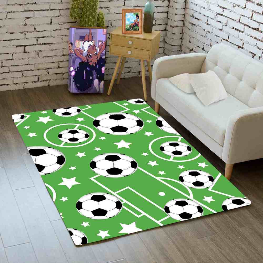 Green Soccer Field Star Pattern Area Rug Ultra Non-Slip Kids Playroom | CozyLil