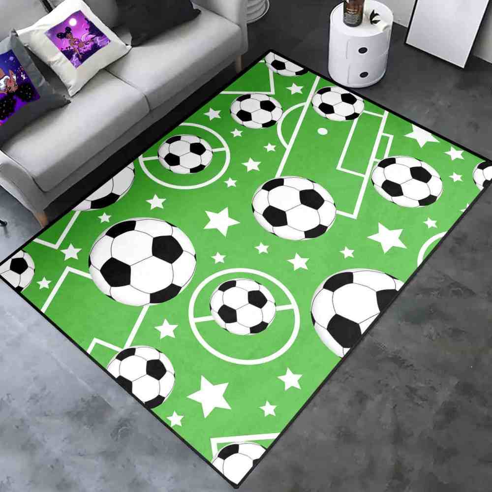Green Soccer Field Star Pattern Area Rug Ultra Non-Slip Kids Playroom | CozyLil