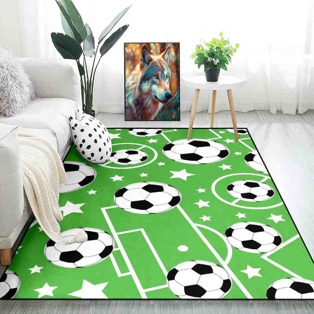 Green Soccer Field Star Pattern Area Rug Ultra Non-Slip Kids Playroom | CozyLil