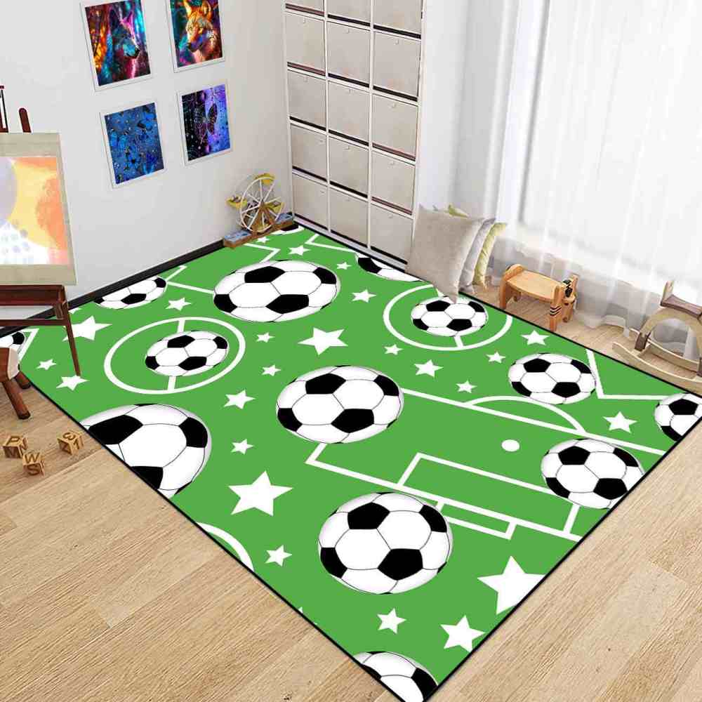Green Soccer Field Star Pattern Area Rug Ultra Non-Slip Kids Playroom | CozyLil