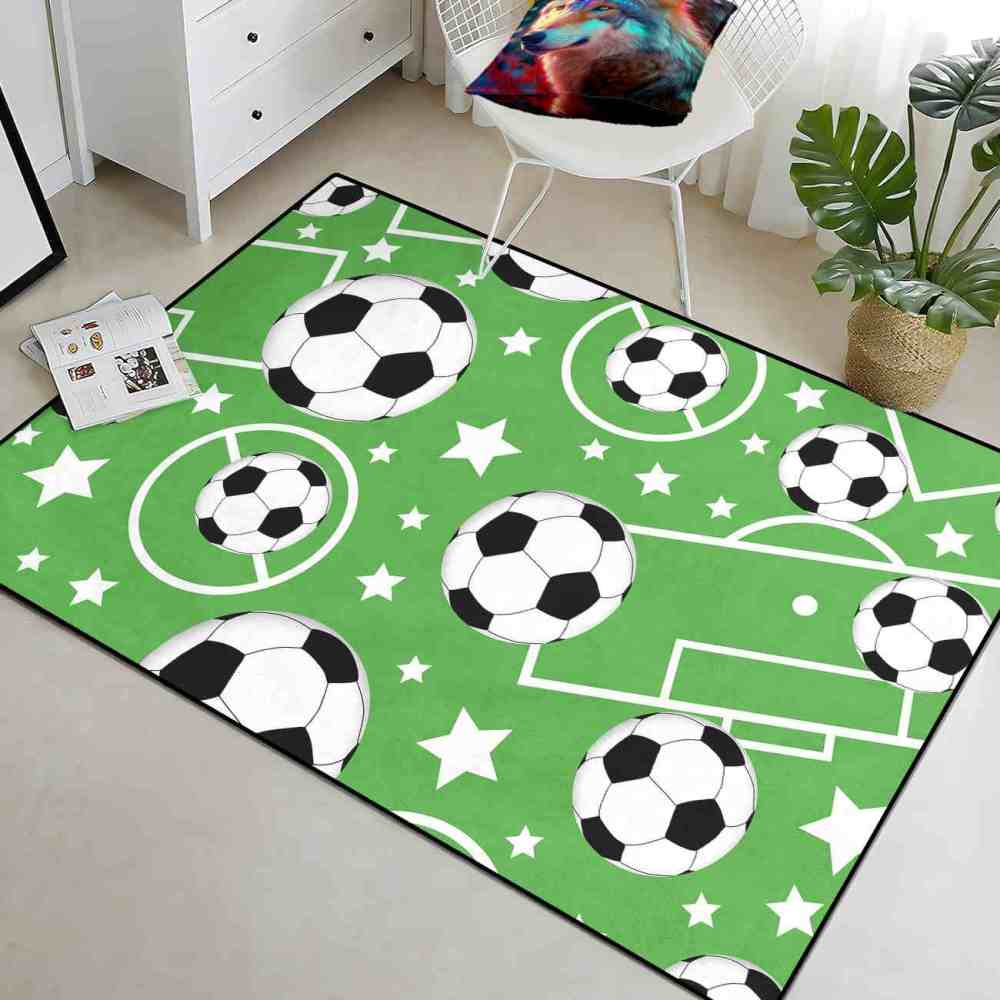 Green Soccer Field Star Pattern Area Rug Ultra Non-Slip Kids Playroom | CozyLil