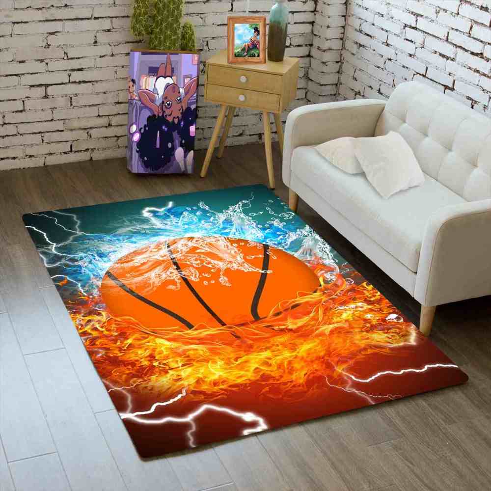 Fire and Water Basketball Printed Area Rug Ultra Non-Slip Boys Decor | CozyLil