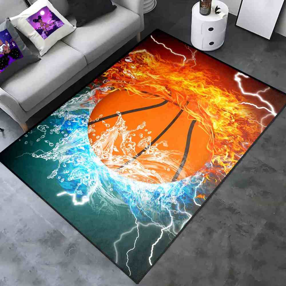 Fire and Water Basketball Printed Area Rug Ultra Non-Slip Boys Decor | CozyLil