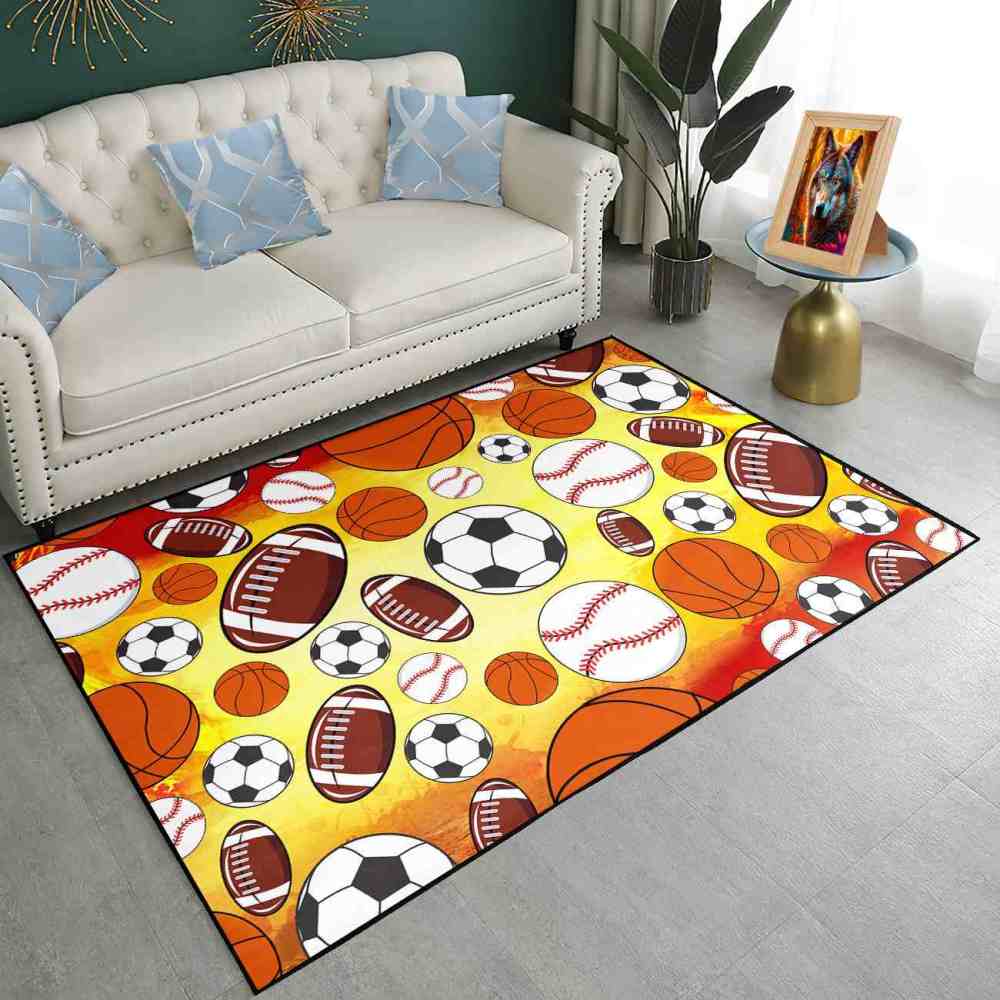 Multi Sports Ball Pattern Kids Playroom Area Rug | CozyLil