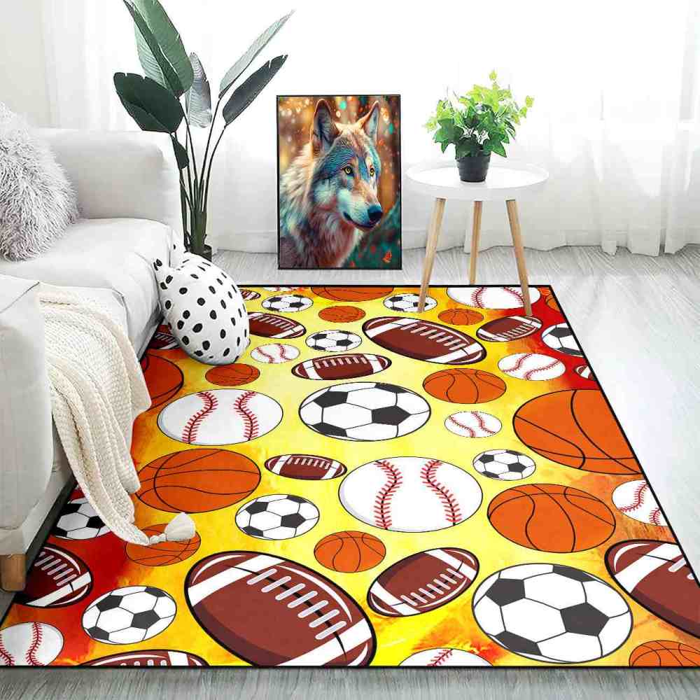 Multi Sports Ball Pattern Kids Playroom Area Rug | CozyLil