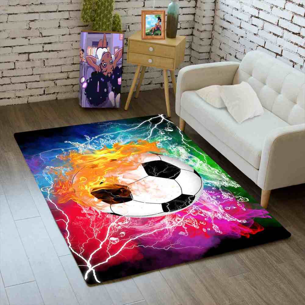 Dynamic Flaming Soccer Ball Boys Bedroom Area Rug | CozyLil