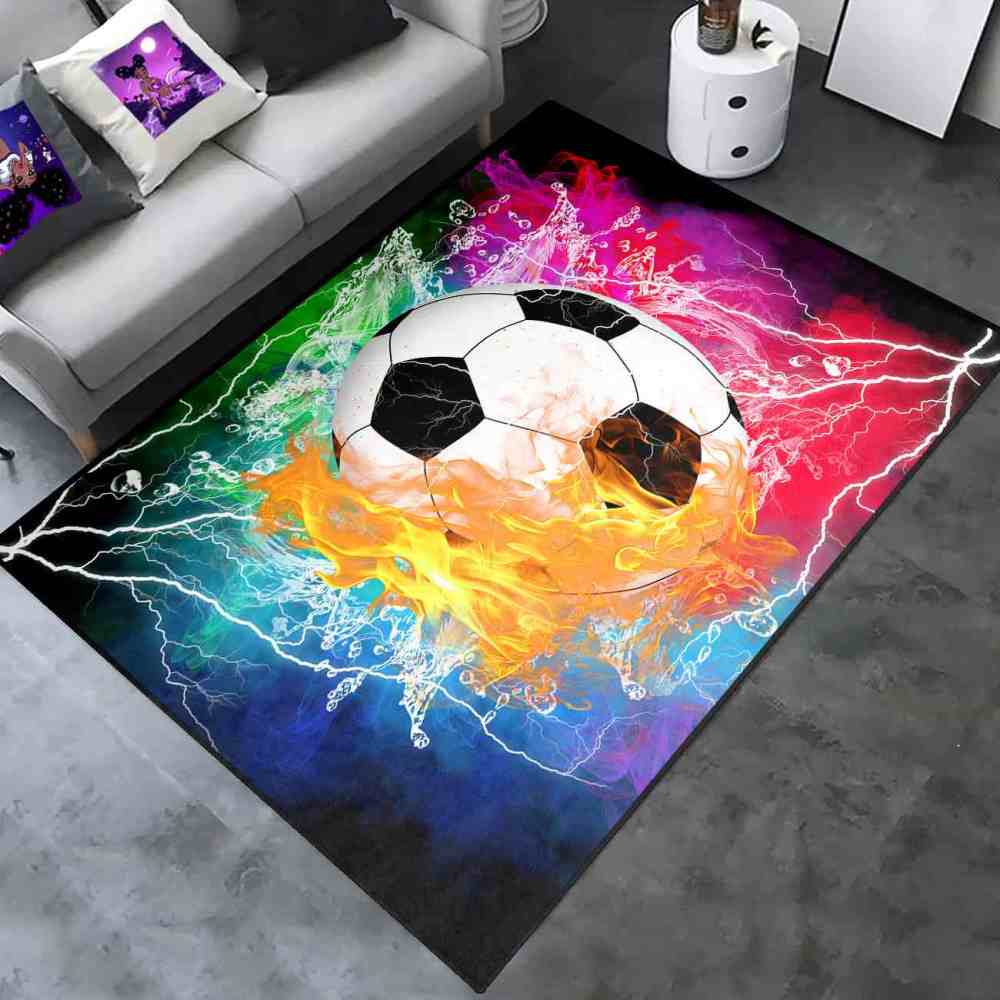 Dynamic Flaming Soccer Ball Boys Bedroom Area Rug | CozyLil