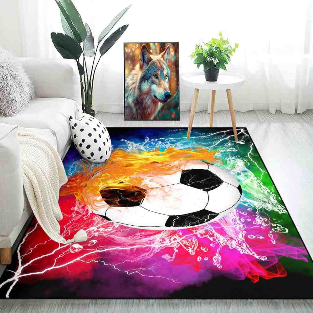 Dynamic Flaming Soccer Ball Boys Bedroom Area Rug | CozyLil