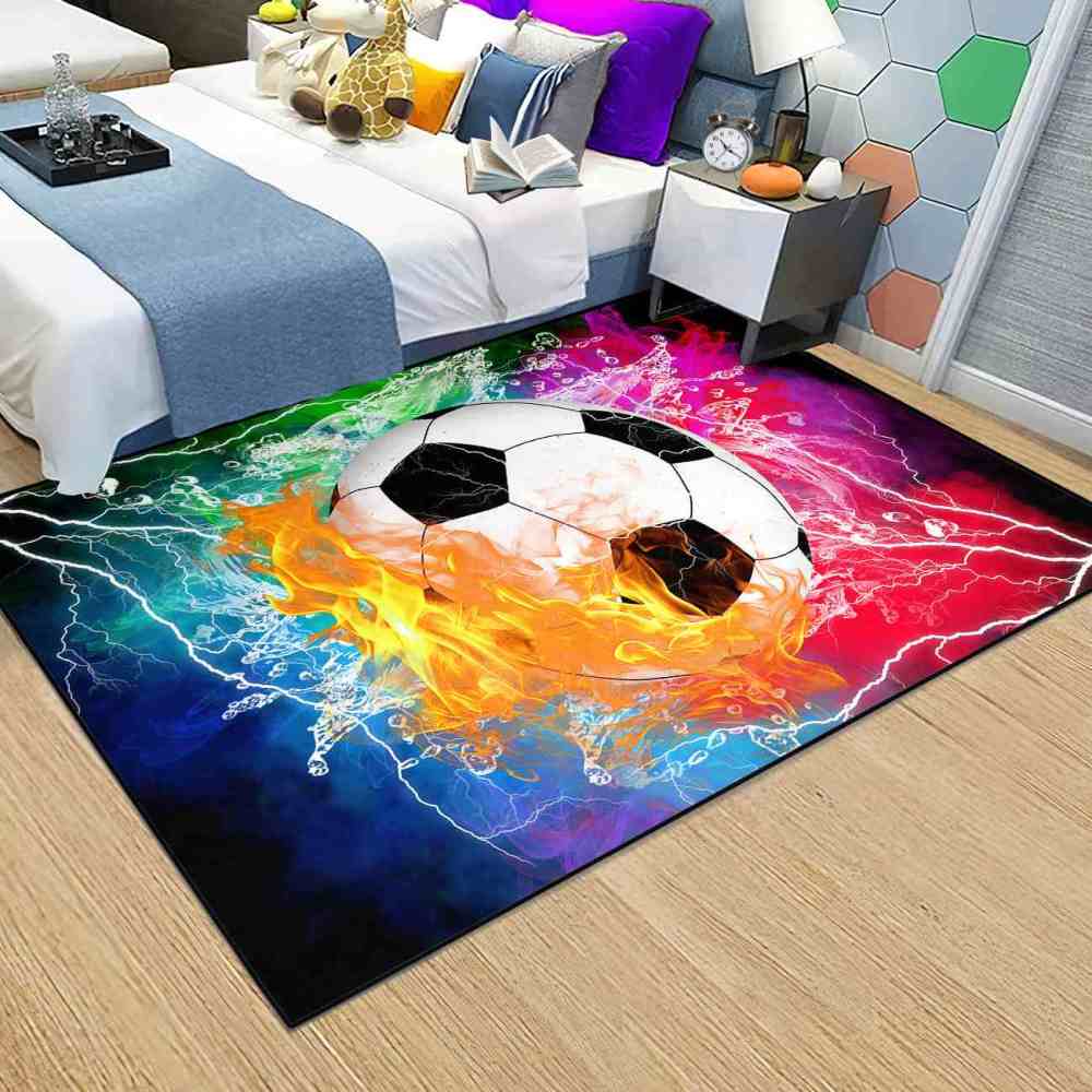 Dynamic Flaming Soccer Ball Boys Bedroom Area Rug | CozyLil