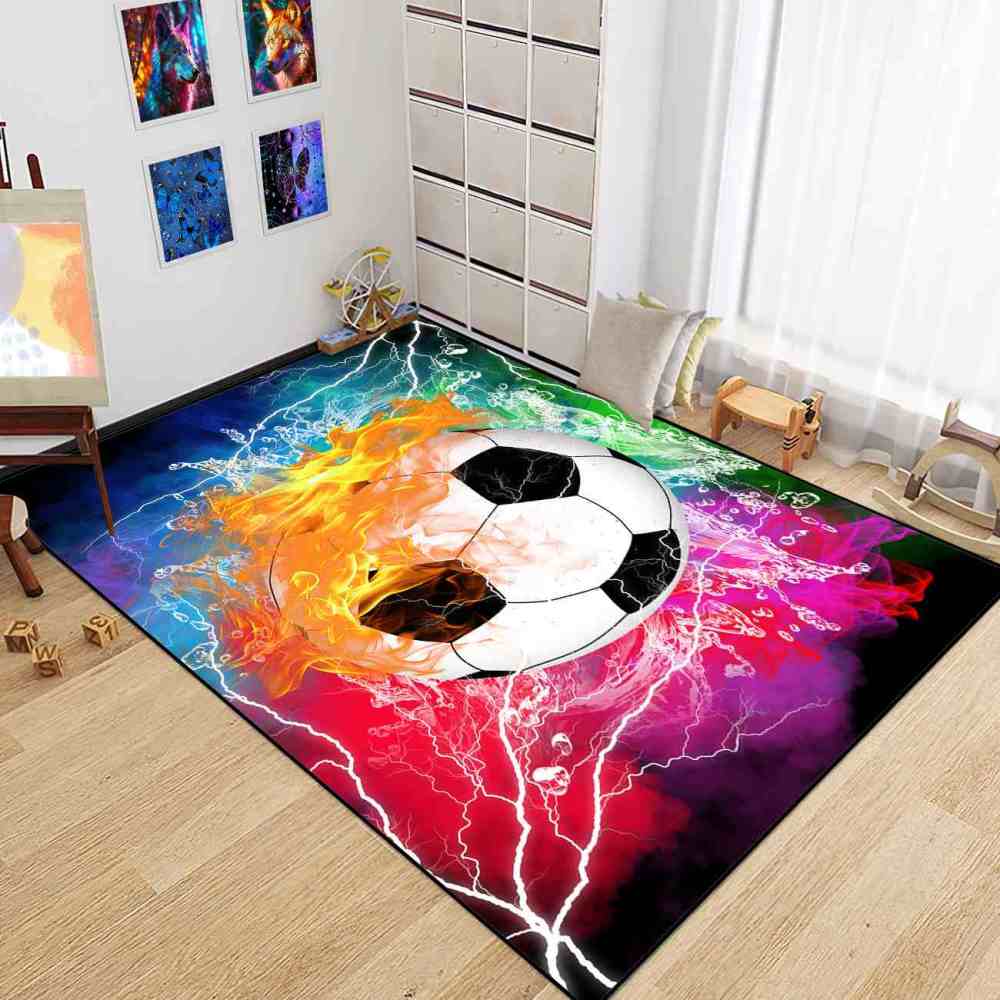 Dynamic Flaming Soccer Ball Boys Bedroom Area Rug | CozyLil