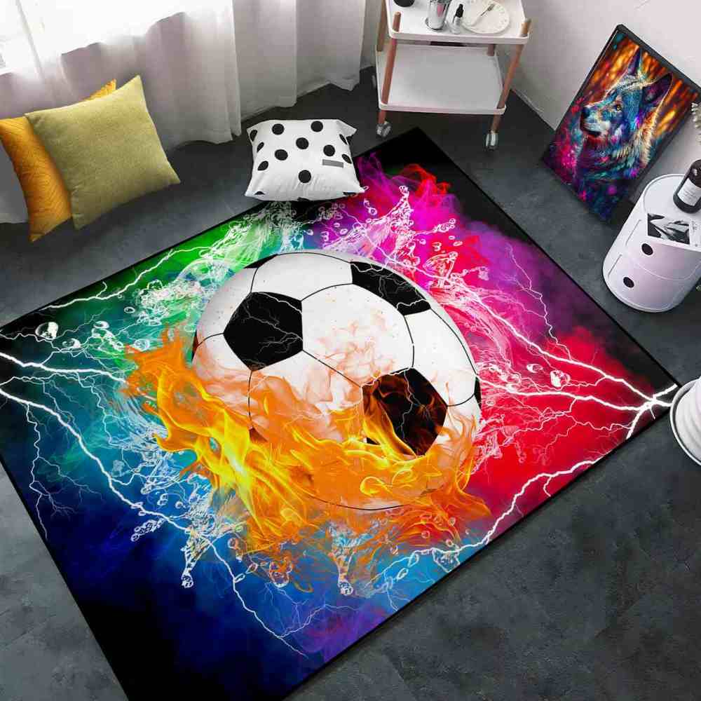 Dynamic Flaming Soccer Ball Boys Bedroom Area Rug | CozyLil