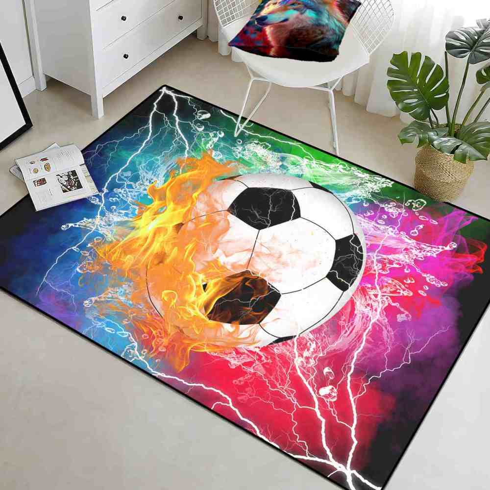 Dynamic Flaming Soccer Ball Boys Bedroom Area Rug | CozyLil