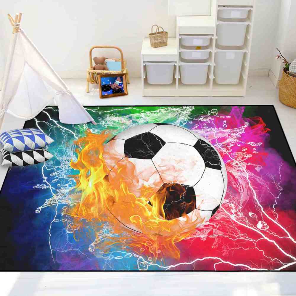 Dynamic Flaming Soccer Ball Boys Bedroom Area Rug | CozyLil