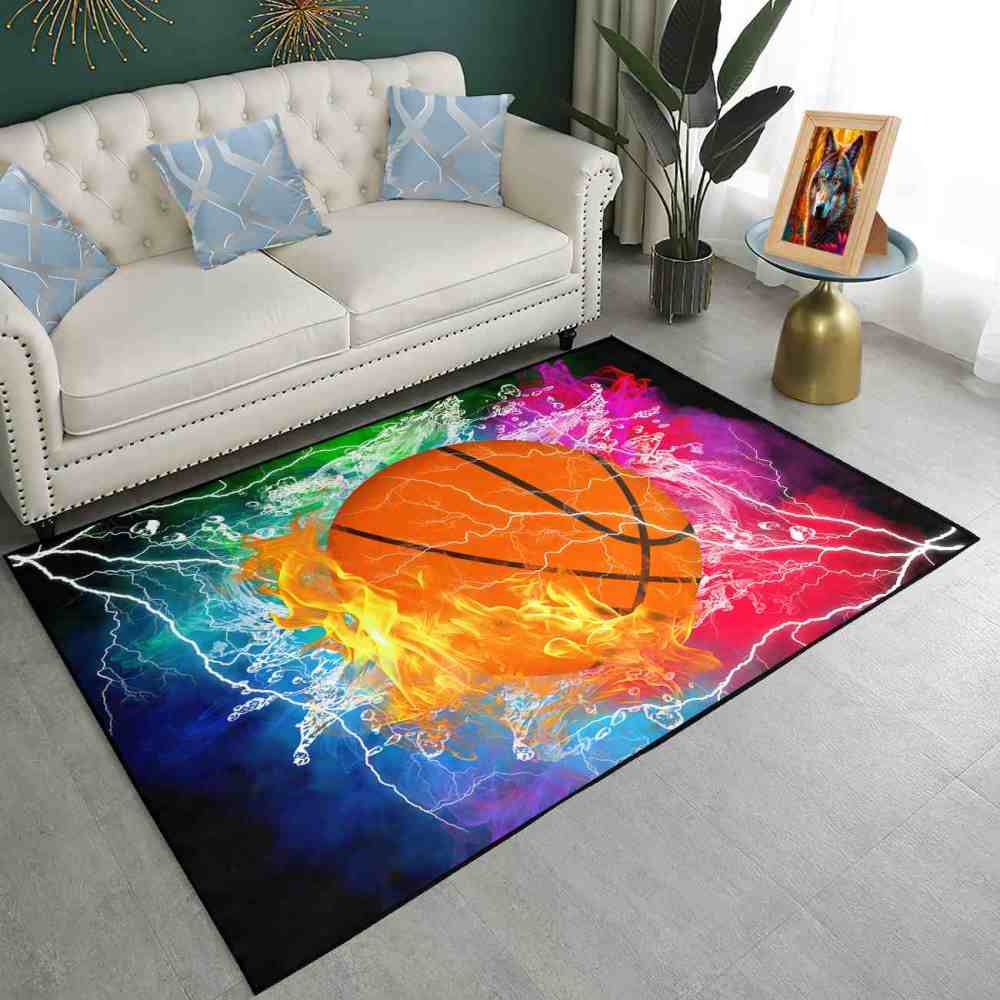 Flaming Basketball Fire Splash Kids Playroom Rug | CozyLil