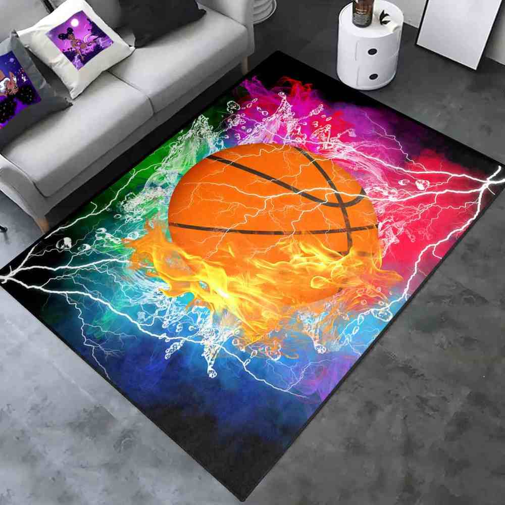 Flaming Basketball Fire Splash Kids Playroom Rug | CozyLil