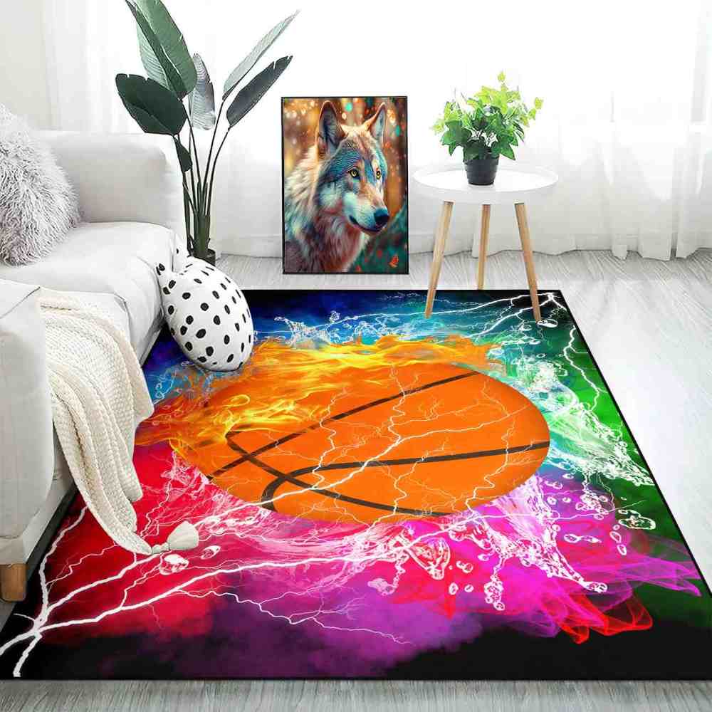 Flaming Basketball Fire Splash Kids Playroom Rug | CozyLil