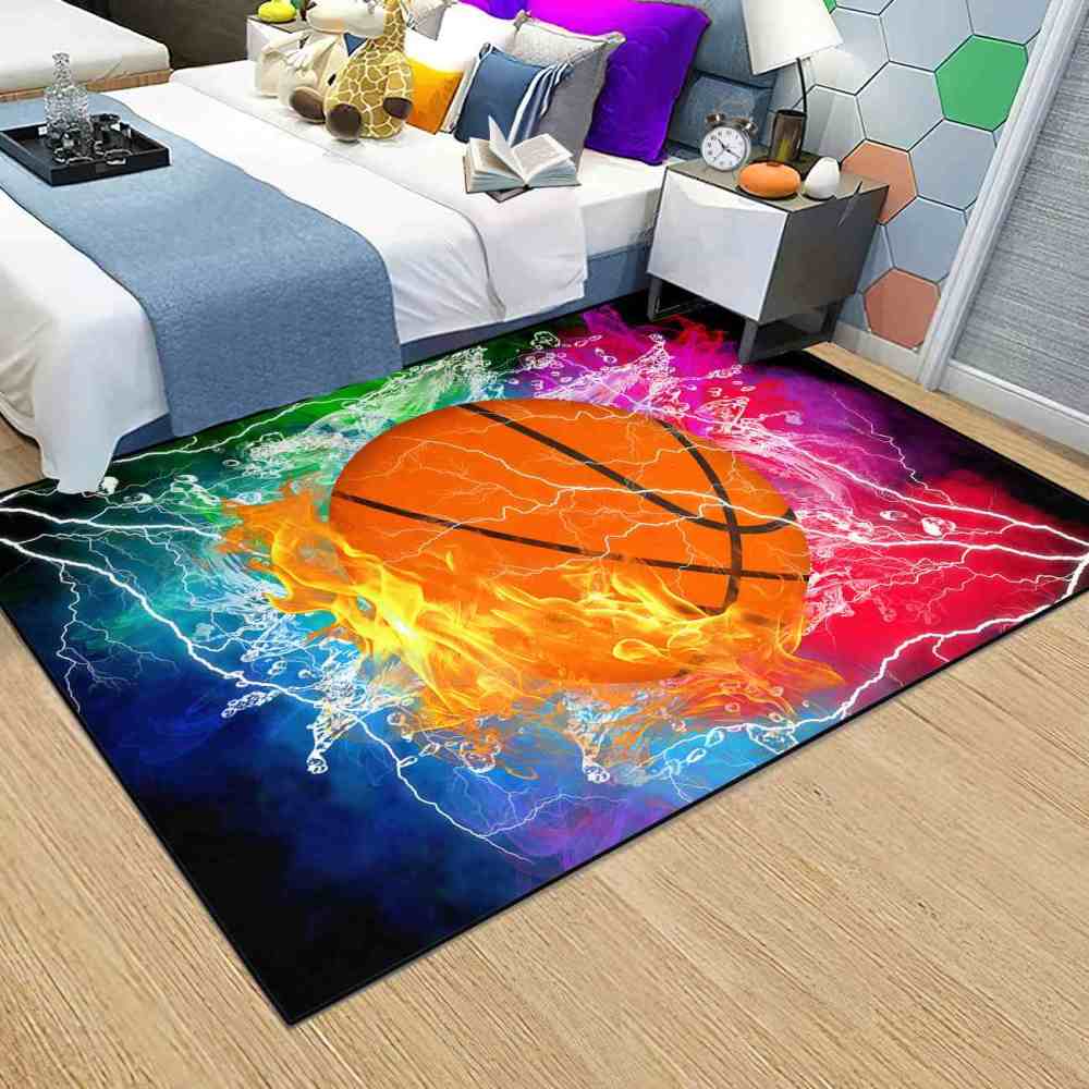 Flaming Basketball Fire Splash Kids Playroom Rug | CozyLil