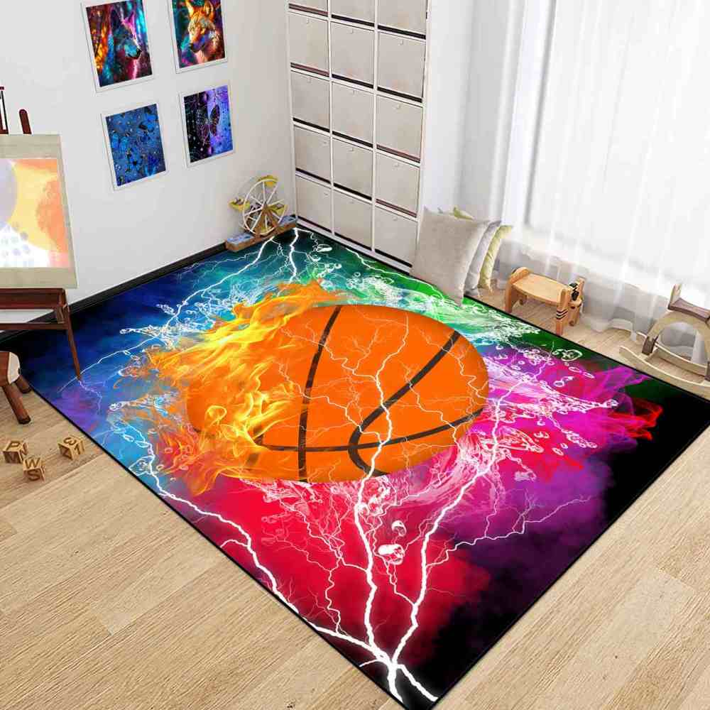 Flaming Basketball Fire Splash Kids Playroom Rug | CozyLil