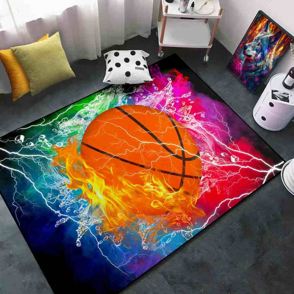 Flaming Basketball Fire Splash Kids Playroom Rug | CozyLil