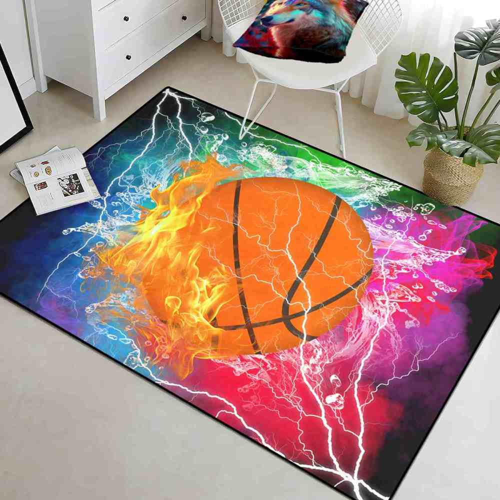 Flaming Basketball Fire Splash Kids Playroom Rug | CozyLil