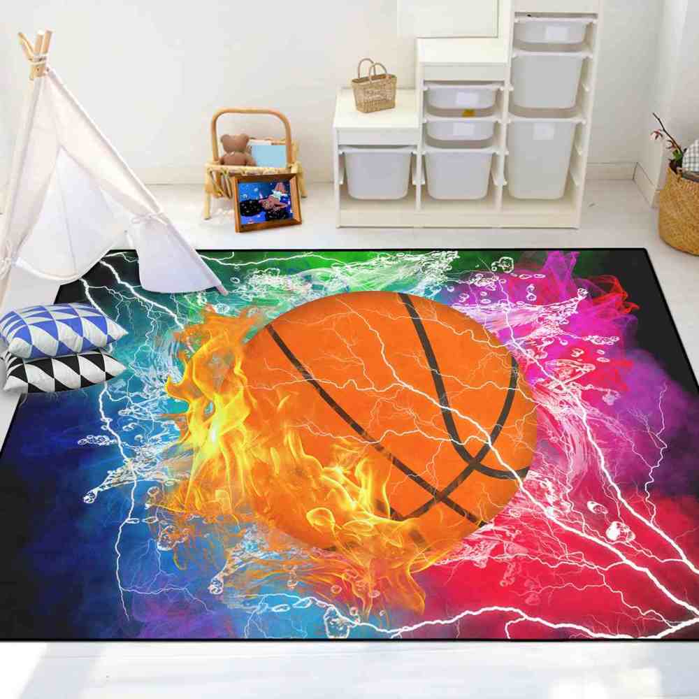 Flaming Basketball Fire Splash Kids Playroom Rug | CozyLil