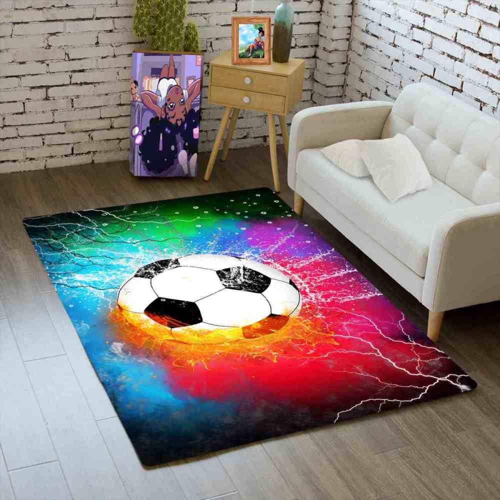 Vivid Fire & Ice Soccer Ball Kids Room Floor Mat | CozyLil