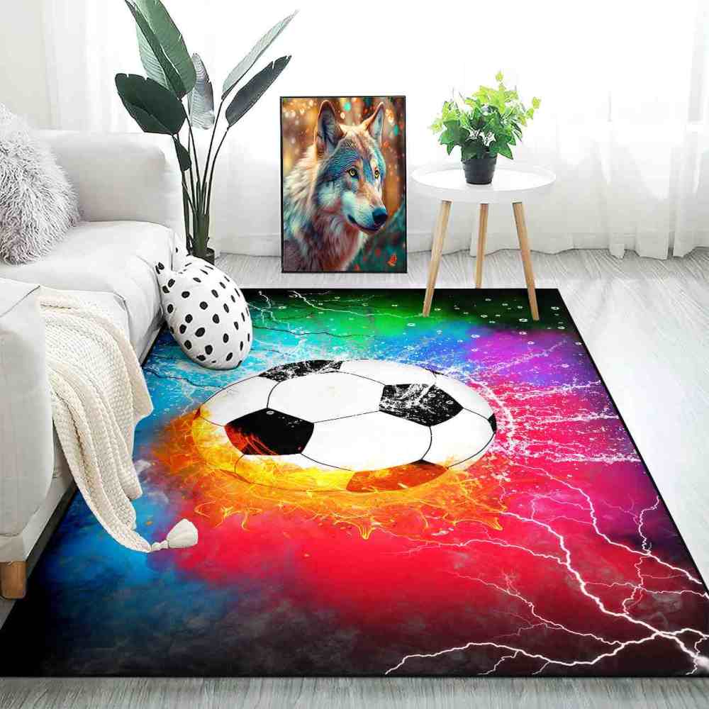 Vivid Fire & Ice Soccer Ball Kids Room Floor Mat | CozyLil
