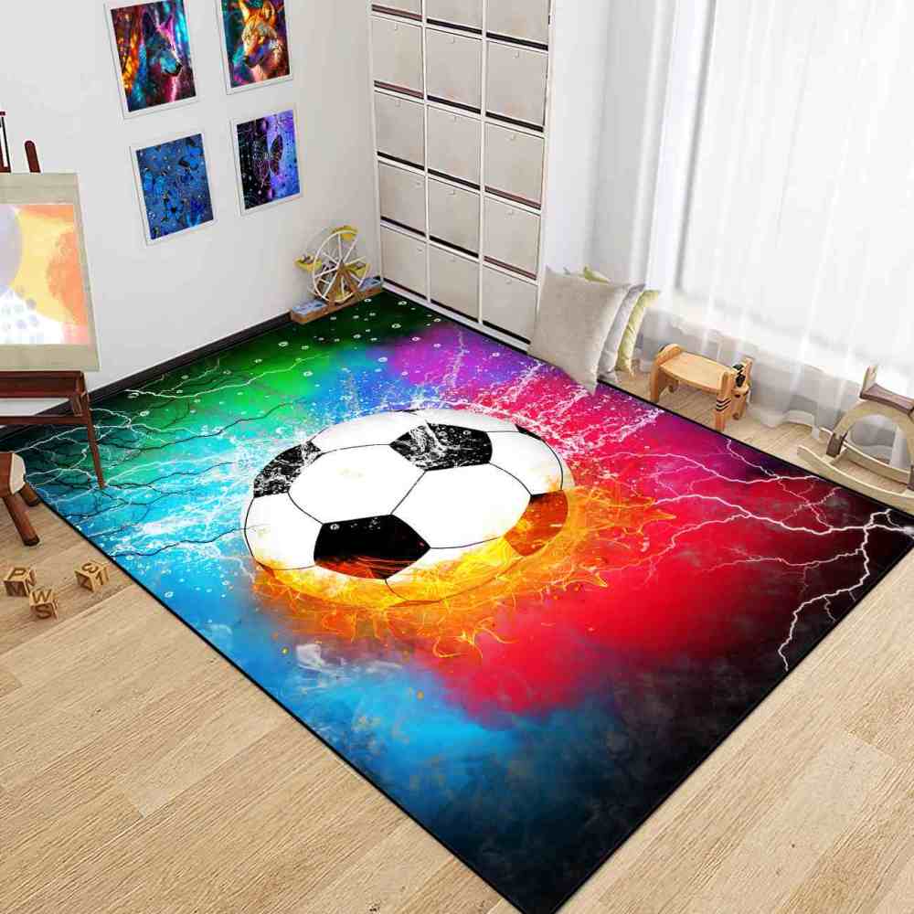 Vivid Fire & Ice Soccer Ball Kids Room Floor Mat | CozyLil