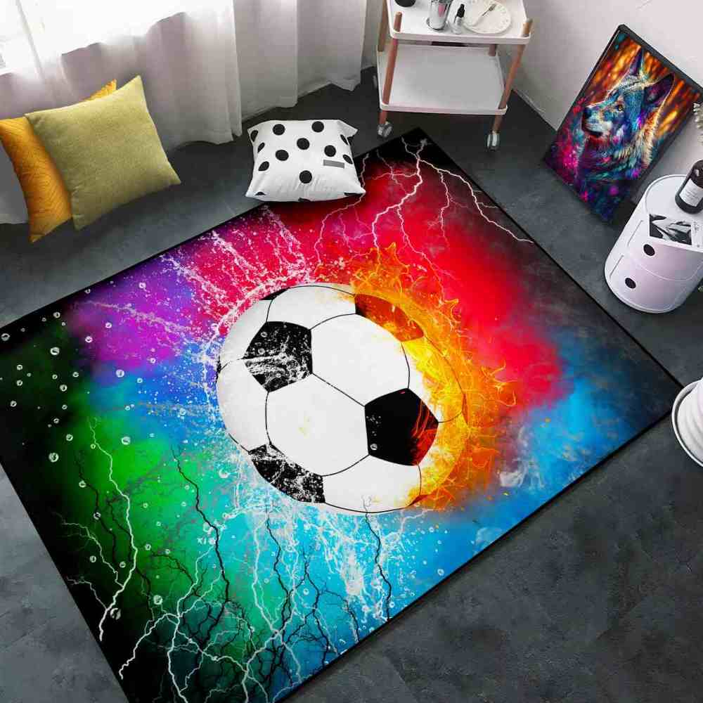 Vivid Fire & Ice Soccer Ball Kids Room Floor Mat | CozyLil