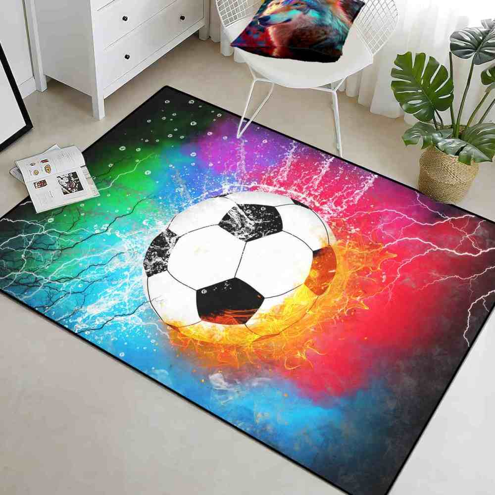 Vivid Fire & Ice Soccer Ball Kids Room Floor Mat | CozyLil